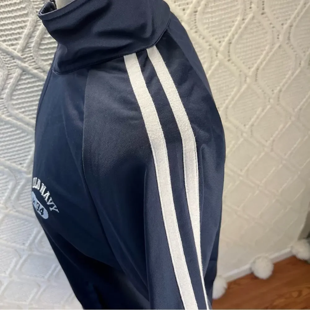 OLD NAVY | Navy Blue Raglan Long Sleeve Zip-Up 2 Striped Details‎ Sweatshirt